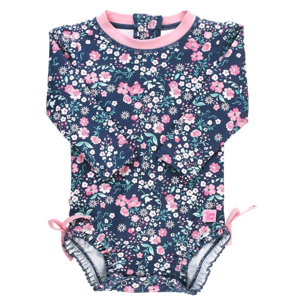 RuffleButts Baby Girls Swimsuit 18-24M UPF 50+ Sun Protection Floral Long Sleeve